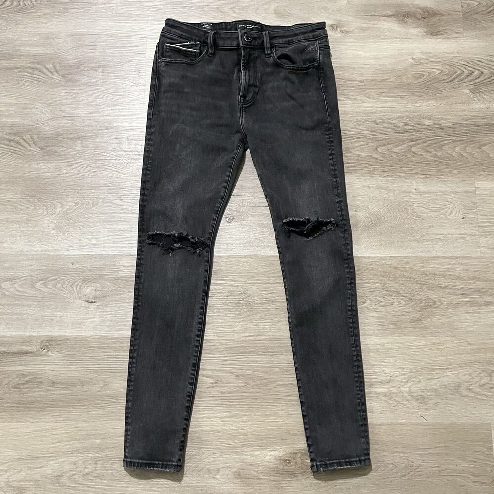 Cult of Individuality Punk Super Skinny Black Denim Jeans Distressed Mens 34x32